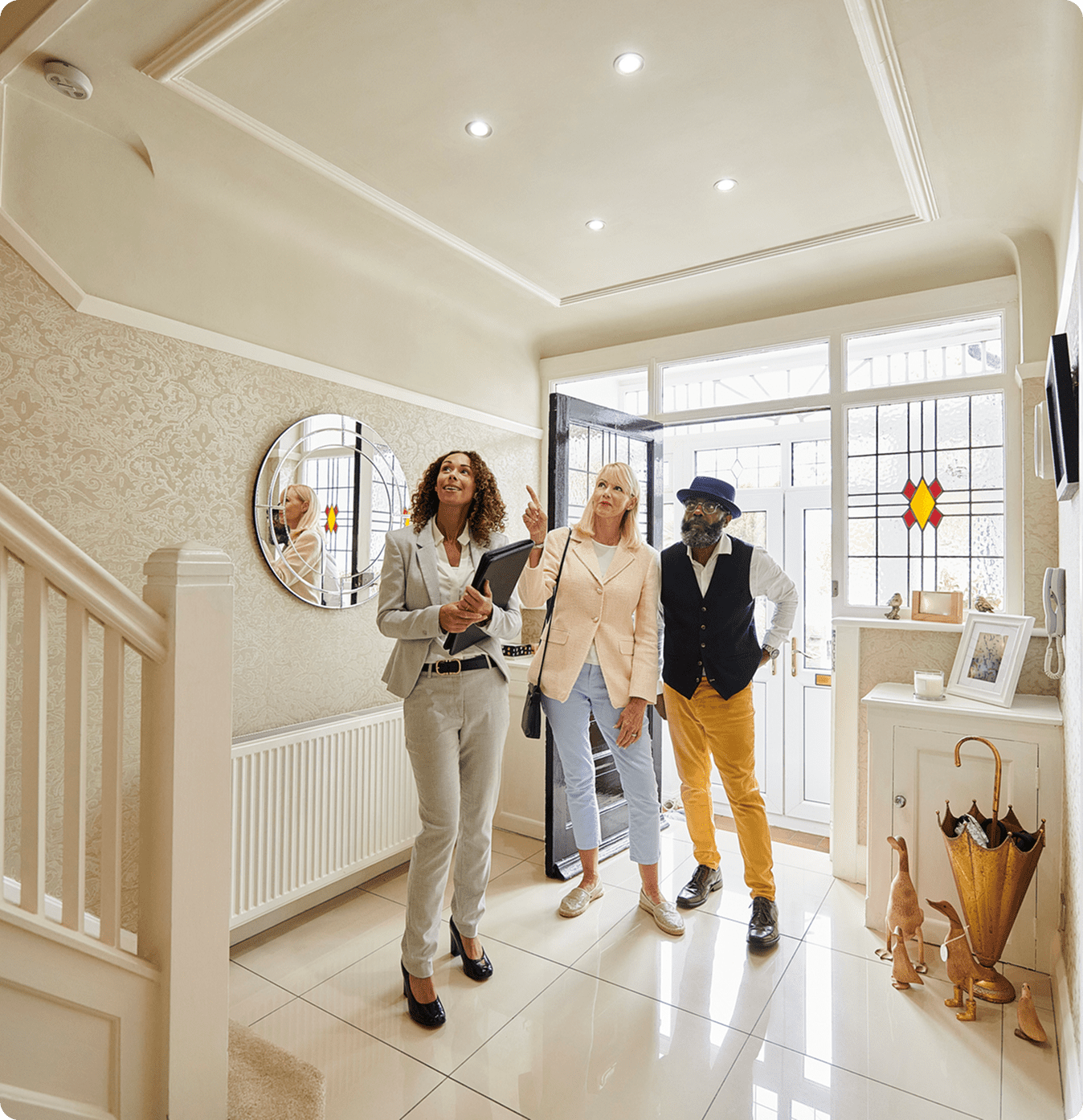 Real estate agent showing house interior